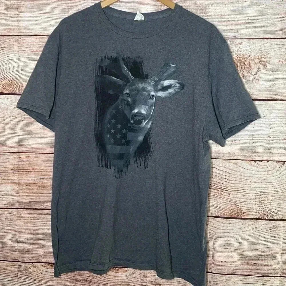 Deer Graphic T-Shirt Grey Size XL - Picture 1 of 4